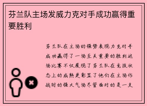 芬兰队主场发威力克对手成功赢得重要胜利